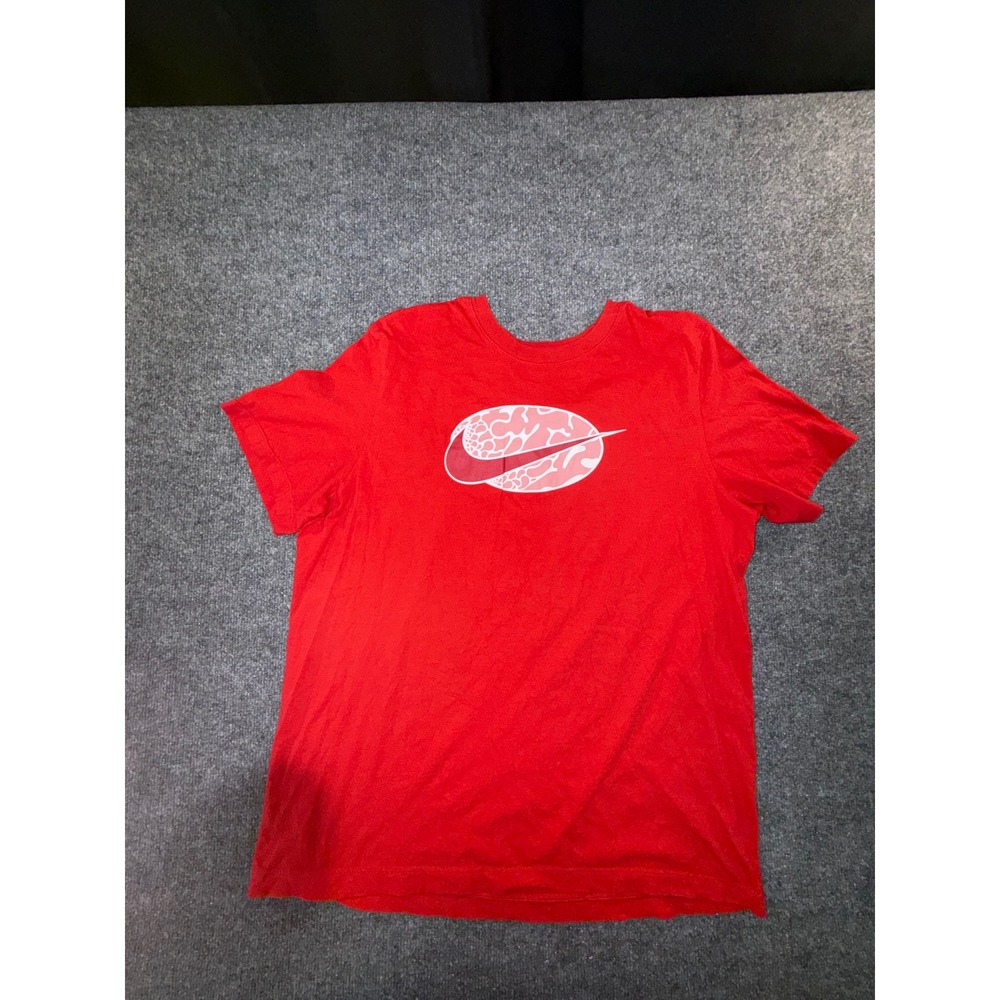 Nike Mens Graphic Tee Red Pink Abstract Swoosh Logo T-Shirt XL